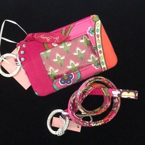Vera Bradley Lanyard Zip ID Pink Swirls